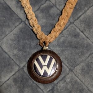 Vintage Rare Volkswagen VW Wooden Keychain On Hemp Necklace